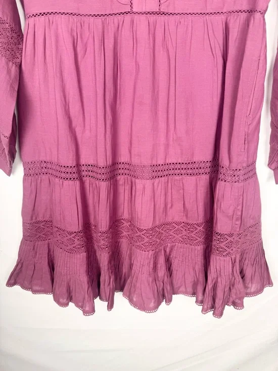 Sundance Ruffled Boho Cottage Style V-Neck Long-Sleeve Dress in Plum Mauve Sz S - Picture 5 of 10